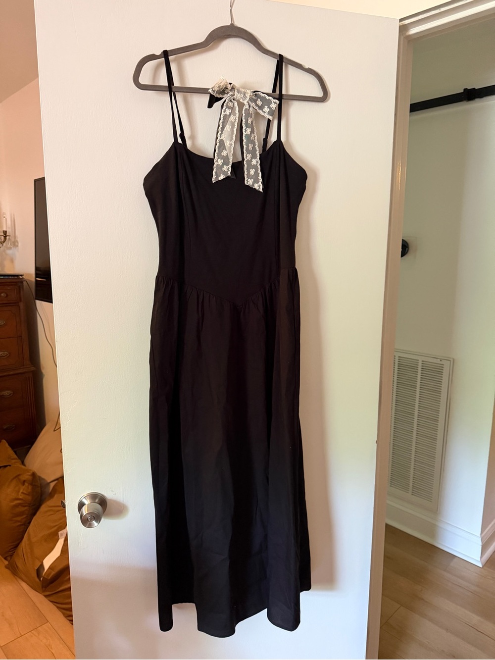 T.J.Maxx Black Spaghetti-Strap Midi Dress with Lace Hair Bow